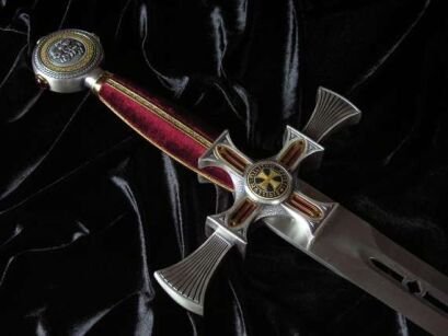 SPECTACULAR reich geschmückt TEMPLAR SWORD-Damaszener Stahl (597)