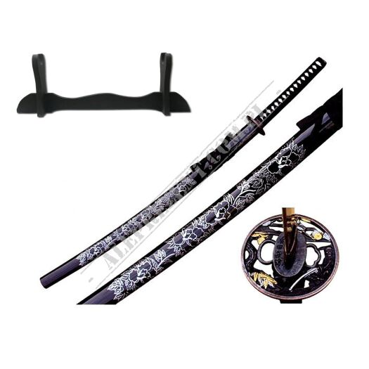 Schön Katana Schwert scharf echt zum Training Metall Dazu der Ständer Stahl 1060 Samurai 100% Handarbeit nur für Erwachsene - 18 Jahre erforderlich 4KM91-409BKC