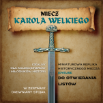 Ekskluzywny NOŻYK DO LISTÓW MINIATURKA HISTORYCZNY MIECZ KAROLA WIELKIEGO 27 CM PLUS STOJAK (06) - 3