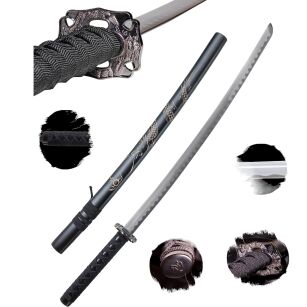 Katana Schwarzer Drache Schwert echt Samurai Schwert aus Stahl mit Einer Scheide zur Dekoration für einen Sammler oder als Geschenk HKS001-1