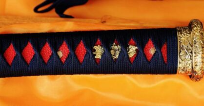 MIECZ SAMURAJSKI WAKIZASHI  STAL WYSOKOWĘGLOWA 1095 WARSTWOWANA DAMASCEŃSKA, R316
