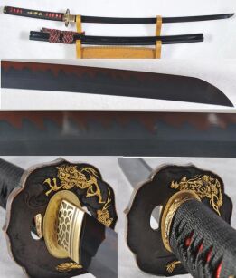 Schwarze Klinge Katana Japanese Sword 1095 kohlenstoffhaltiger Stahl Ton gehärtet R1167