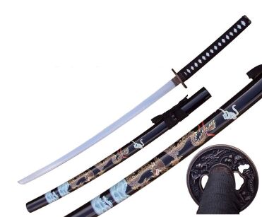 Katana Schwarzer Drache Schwert echt Metall Nicht Scharf Samurai Schwert aus Stahl mit Einer Scheide zur Dekoration für einen Sammler oder als Geschenk 4KM100-405BK