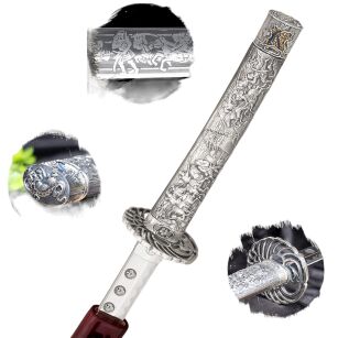 Das schönste reich gravierte Samuraischwert Katana Schwert echt aus Stahl der MASAMUNE Date-Familie zur Dekoration für einen Sammler oder als Geschenk 178