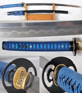 JAPOŃSKA KATANA STAL DAMASCEŃSKA HARTOWANA GLINKĄ  R1185