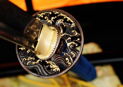 MIECZ SAMURAJSKI KATANA DO TRENINGU, STAL WARSTWOWANA DAMASCEŃSKA, SKÓRA PŁASZCZKI NA POCHWIE R360