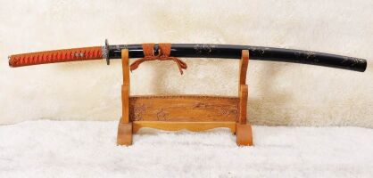 MIECZ SAMURAJSKI KATANA DO TRENINGU, STAL WARSTWOWANA CZERWONA DAMASCEŃSKA, HARTOWANY GLINKĄ, SANMAI R1012