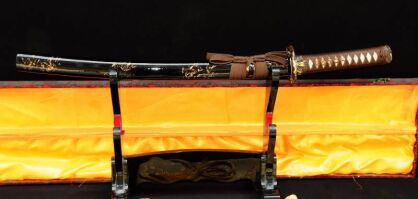 Samurai-Schwert Wakizashi SHIHOZUMI 1095 High Carbon Steel und geschichtet und Eisen, TOUGHENED CLAY R709