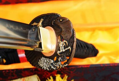 MIECZ SAMURAJSKI WAKIZASHI  , STAL WYSOKOWĘGLOWA 1095, HARTOWANA GLINKĄ, R323