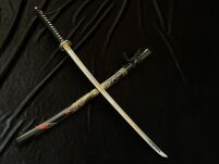 Drachen Katana Schwert scharf echt zum Training Metall Dazu der Ständer Stahl 1060 Samurai 100% Handarbeit nur für Erwachsene - 18 Jahre erforderlich 4KM91-409BKA - 2