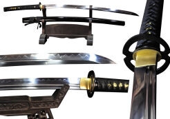 Ekstra Mocny Miecz Katana 61-62 HRC stal 1095 Hartowany Glinką Naturalny Hamon + STOJAK  BL777