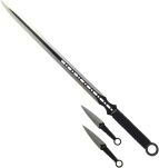 EIN Satz 1 Katana Ninja Schwert und 2 Wurfmesser scharf echt zum Training Metall Stahl Samurai Nur für Erwachsene 68 cm - 18 Jahre erforderlich FM-644D - 8