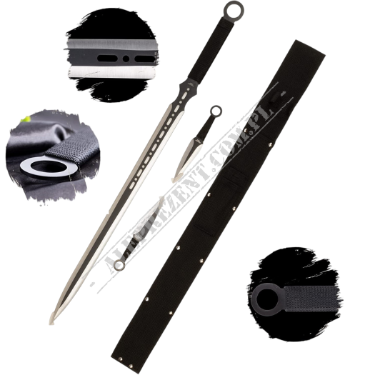 EIN Satz 1 Katana Ninja Schwert und 2 Wurfmesser scharf echt zum Training Metall Stahl Samurai Nur für Erwachsene 68 cm - 18 Jahre erforderlich FM-644D
