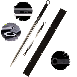 EIN Satz 1 Katana Ninja Schwert und 2 Wurfmesser scharf echt zum Training Metall Stahl Samurai Nur für Erwachsene 68 cm - 18 Jahre erforderlich FM-644D