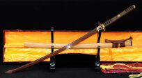 MIECZ SAMURAJSKI KATANA DO TRENINGU, STAL WARSTWOWANA DAMASCEŃSKA, RĘCZNIE KUTA, + STOJAK  R339 - 6
