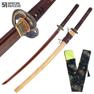 MIECZ SAMURAJSKI KATANA DO TRENINGU, STAL WARSTWOWANA DAMASCEŃSKA, RĘCZNIE KUTA, + STOJAK  R339