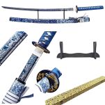 Profesjonalny Ostry Miecz Katana Błękitna Stal 1095 z Pochwą Stojakiem i Skrzynią Prezentową GXSW-03 - 2