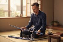 Profesjonalny Ostry Miecz Katana Błękitna Stal 1095 z Pochwą Stojakiem i Skrzynią Prezentową GXSW-03 - 3
