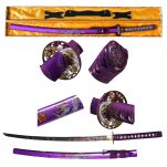 Profesjonalny Ostry Miecz Katana Fioletowa Stal 1095 z Pochwą Stojakiem i Skrzynią Prezentową GXSW-04 - 10