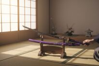 Profesjonalny Ostry Miecz Katana Fioletowa Stal 1095 z Pochwą Stojakiem i Skrzynią Prezentową GXSW-04 - 2