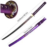Profesjonalny Ostry Miecz Katana Fioletowa Stal 1095 z Pochwą Stojakiem i Skrzynią Prezentową GXSW-04 - 7