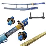 Profesjonalny Ostry Miecz Katana Niebieska Stal 1095 z Pochwą Stojakiem i Skrzynią Prezentową GXSW-02 - 2