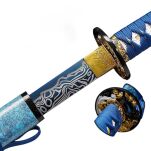 Profesjonalny Ostry Miecz Katana Niebieska Stal 1095 z Pochwą Stojakiem i Skrzynią Prezentową GXSW-02 - 3