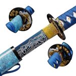 Profesjonalny Ostry Miecz Katana Niebieska Stal 1095 z Pochwą Stojakiem i Skrzynią Prezentową GXSW-02 - 10