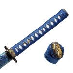 Profesjonalny Ostry Miecz Katana Niebieska Stal 1095 z Pochwą Stojakiem i Skrzynią Prezentową GXSW-02 - 13