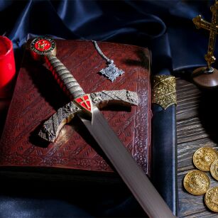BOGATO ZDOBIONY RYCERSKI MIECZ TEMPLARIUSZY Z POCHWĄ (SW-374)