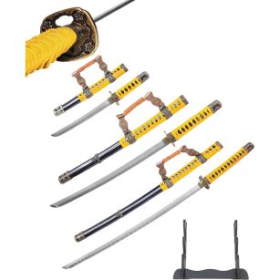 Tachi Schwert Set - Katana Schwert Echt Metall Wakizashi, Tanto - Samurai Schwert aus Stahl - Samurai Schwerter als Anime Deko - Japanisches Sword mit Schwertständer HKS013