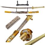 Profesjonalny Ostry Miecz Katana Złoty Smok Stal 1095 z Pochwą Stojakiem i Skrzynią Prezentową GXSW-01 - 2