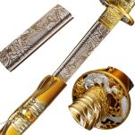 Profesjonalny Ostry Miecz Katana Złoty Smok Stal 1095 z Pochwą Stojakiem i Skrzynią Prezentową GXSW-01 - 4