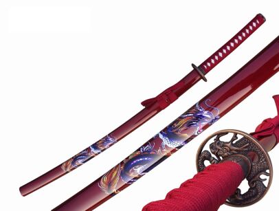 Katana Roter Drache Schwert echt Metall Nicht Scharf Samurai Schwert aus Stahl mit Einer Scheide zur Dekoration für einen Sammler oder als Geschenk 4KM80-405RD