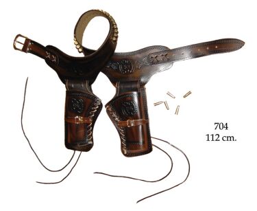 Ledergürtel mit BULLETS für ZWEI Revolver (704)