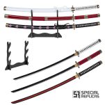 Roronoa Zoro Drewniany Miecz Katana 105cm Katany Japońskie Anime Cosplay miecz - Kitetsu/Shisui/Wado Ichimonji - 3 częściowy zestaw  PLUS TOJAK I PAS JT10000 - 3