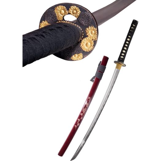 Katana Rot Schwert Scharf Echt Zum Training Metall Stahl 1045 Handgravierte Scheide Samurai 100% Handarbeit nur für Erwachsene - 18 Jahre erforderlich DS034