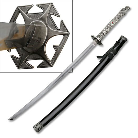 SCHWERT, JAPANISCHES KATANA MIT SCHÖNER TSUBA SW-05 Katna Schwert Echt Metall