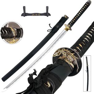 Katana Schwert scharf echt zum Training Metall Dazu der Ständer Stahl 1045 Samurai 100% Handarbeit nur für Erwachsene - 18 Jahre erforderlich 6KN1-390