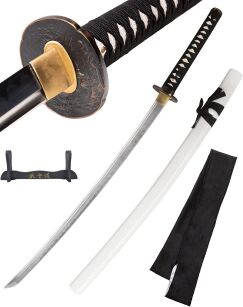 Katana EIN echter Hamon Schwert scharf echt zum Training Metall Stahl 1045 Samurai 100% handgefertigt Nur für Erwachsene - 18 Jahre erforderlich SW-9254