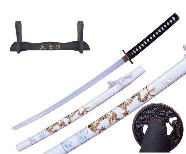 Katana Golden Drache Schwert echt Metall Nicht Scharf Samurai Schwert aus Stahl mit Einer Scheide zur Dekoration für einen Sammler oder als Geschenk 4KM100-405WH