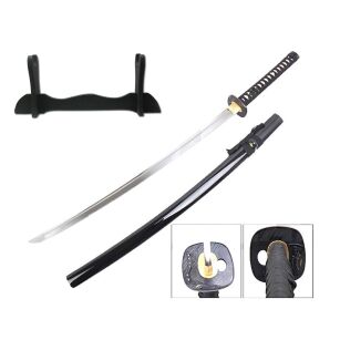 Schwarz Katana Schwert scharf echt zum Training Metall Dazu der Ständer Stahl 1045 Samurai 100% Handarbeit nur für Erwachsene - 18 Jahre erforderlich 4KM117-415