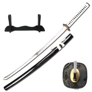 Katana Schwert scharf echt zum Training Metall Dazu der Ständer Stahl 1060 Samurai 100% Handarbeit nur für Erwachsene - 18 Jahre erforderlich 6KM20-410BK