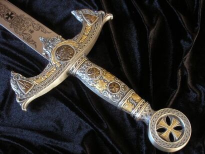 WSPANIAŁY BOGATO ZDOBIONY MIECZ RYCERSKI TEMPLARIUSZY (584.1)