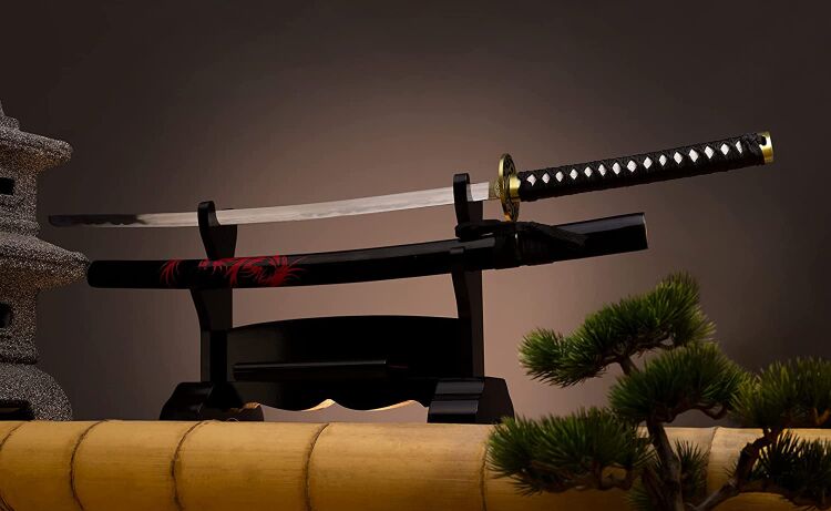 Katana Schwert Samurai Deko - Sword Samurai Schwert aus Stahl mit Scheide Thema Drachen - Samurai Schwerter Ninja Schwert - Handhaben Katana Holz 4KM108-410