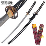 MIECZ SAMURAJSKI KATANA DO TRENINGU , STAL WYSOKOWĘGLOWA 1095 WARSTWOWANA RĘCZNIE KUTA, PIĘKNA TSUBA 8000 WARSTW + STOJAK R405 - 2