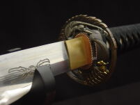 MIECZ SAMURAJSKI KATANA DO TRENINGU , STAL WYSOKOWĘGLOWA 1095 WARSTWOWANA RĘCZNIE KUTA, PIĘKNA TSUBA 8000 WARSTW + STOJAK R405 - 19