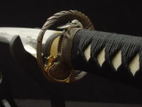 MIECZ SAMURAJSKI KATANA DO TRENINGU , STAL WYSOKOWĘGLOWA 1095 WARSTWOWANA RĘCZNIE KUTA, PIĘKNA TSUBA 8000 WARSTW + STOJAK R405 - 21